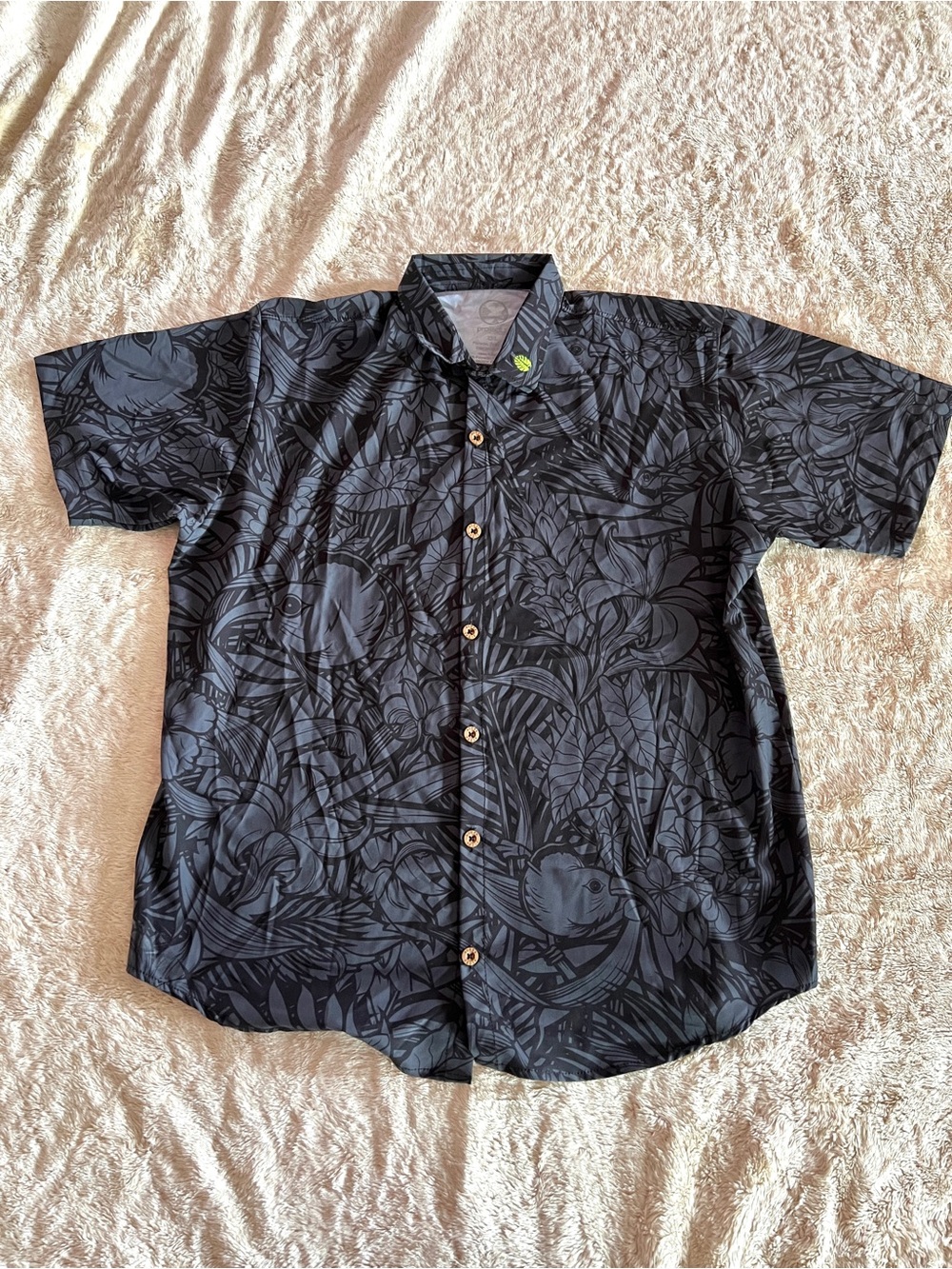 PROJECT X Men's Gray & Black Tropical Casual Button Down Top Size 2XL